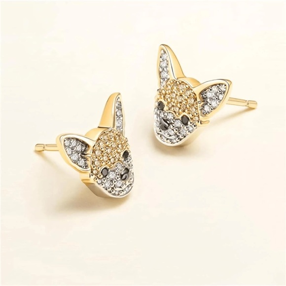 Cubic Zirconia Chihuahua Earrings, Chihuahua Studs, Chihuahua Dog Earrings - Picture 3 of 7